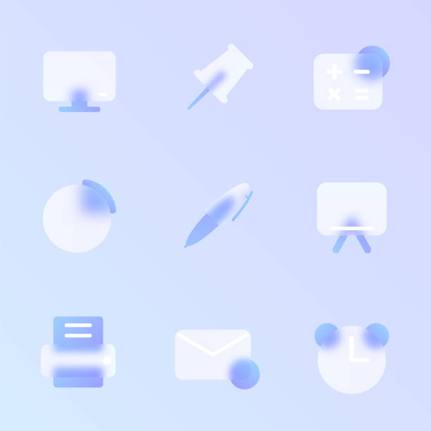istock office glass morphism trendy style icon set. office transparent glass color vector icons with blur and purple gradient. for web and ui design, mobile apps and promo business polygraphy 1363582982