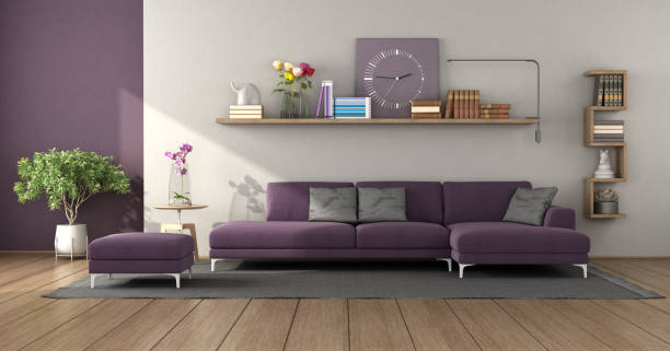 istock Modern living room with purple sofa 1363584197