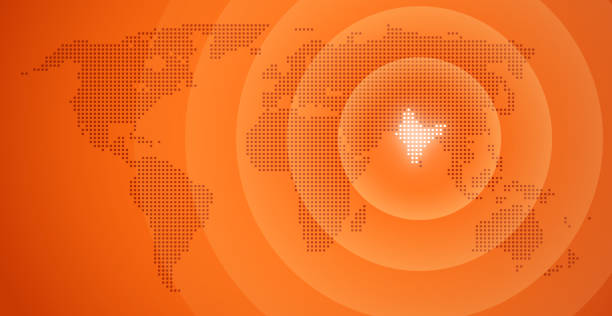 India World Map World dot map with India highlighted showing sphere of influence. global finance stock illustrations