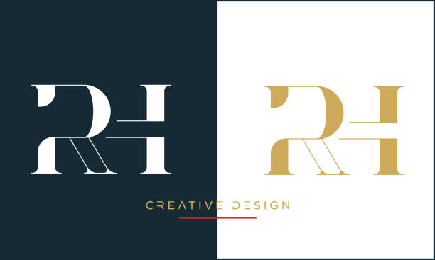 ilustraciones, imágenes clip art, dibujos animados e iconos de stock de rh, hr letras del alfabeto abstracto logotipo de lujo icono monograma - letra h