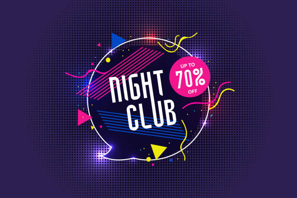 ilustraciones, imágenes clip art, dibujos animados e iconos de stock de club nocturno big sale neon texto vector ilustración. - party dj nightclub party nightlife