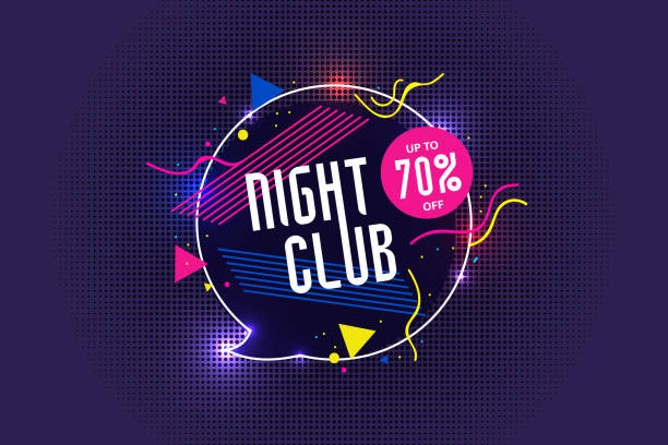 ilustrações de stock, clip art, desenhos animados e ícones de night club big sale neon text vector illustration. - party dj nightclub party nightlife