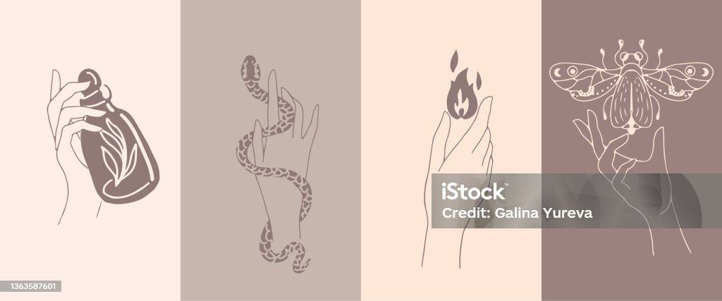 Spiritistic Emblems A Set Of Emblems With Mystical Symbols In Their Hands Stock ...