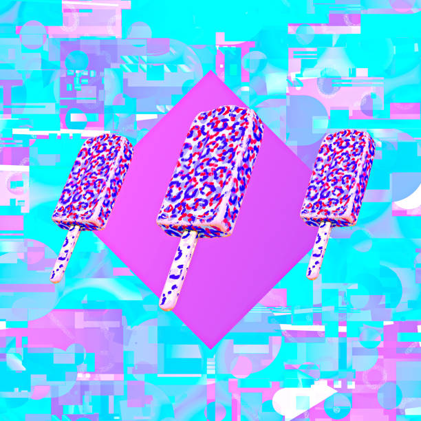 Minimalistic stylized collage art. 3d render creative ice cream design. Party, food concept