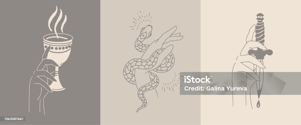 Spiritistic Emblems A Set Of Emblems With Mystical Symbols In Their Hands Stock ...