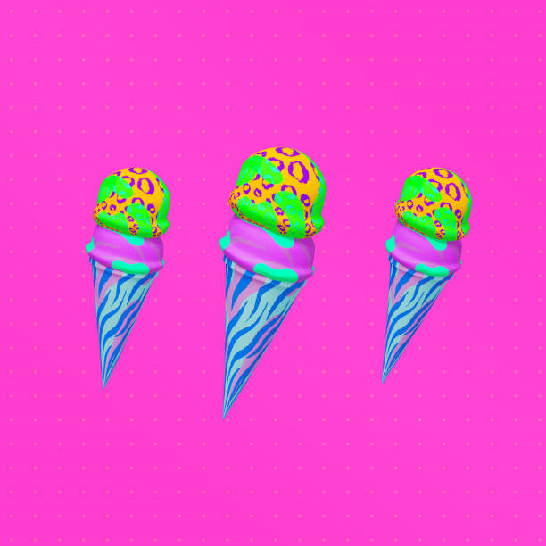 Minimalistic stylized collage art. 3d render creative ice-cream design. Party, food concept