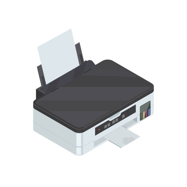 ilustrações de stock, clip art, desenhos animados e ícones de isometric detailed color inkjet printer icon. - inkjet