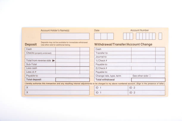 istock Blank deposit and withdrawal slip on a white background 1363592857