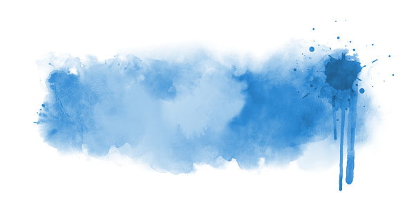 Artistic blue abstract watercolor background banner on white. Watercolor texture and creative flowing paint gradients and splashes. Abstract watercolor light background
