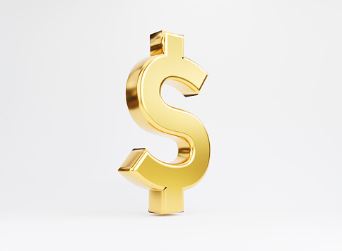 Aislado del símbolo dorado del signo del dólar sobre fondo blanco, USD es el principal cambio de moneda en el mundo para negocios y concepto económico por render 3d. photo