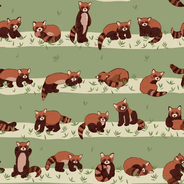 Vector illustration of Red Panda vector seamless pattern