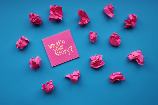 What's your story? Writing note showing What’s Your Story Question With Scrap Paper Balls. crumpled paper ball stock pictures, royalty-free photos & images