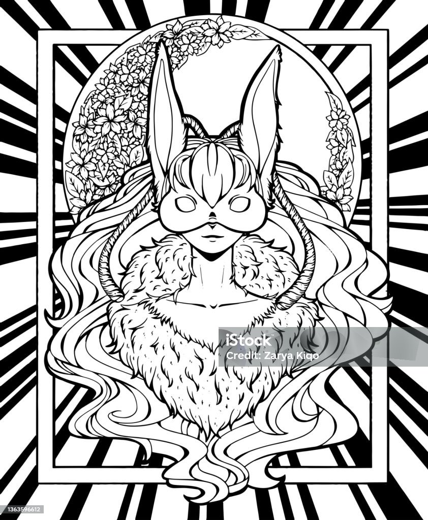 Moon Rabbit Myth Coloring Pages Moon Bunny Fantasy Illustration For Coloring Stock Illustration ...