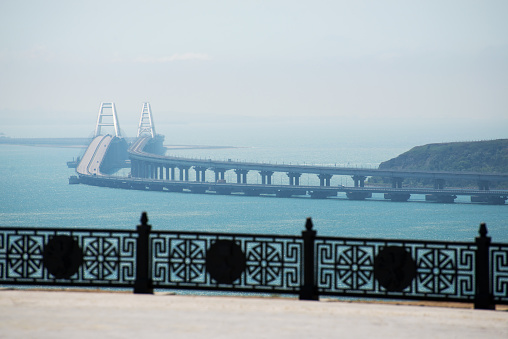view of the Crimean bridge and the sea from Kerch