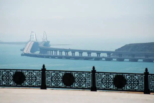 view of the Crimean bridge and the sea from Kerch.