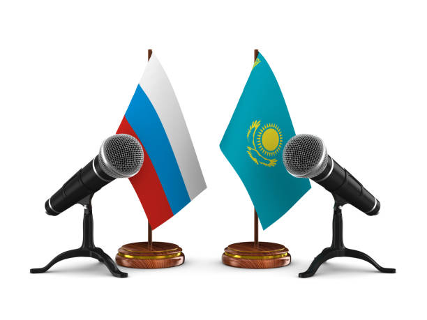 istock Relationship between Qazaqstan and Russia on white background. Isolated 3D illustration 1363597623