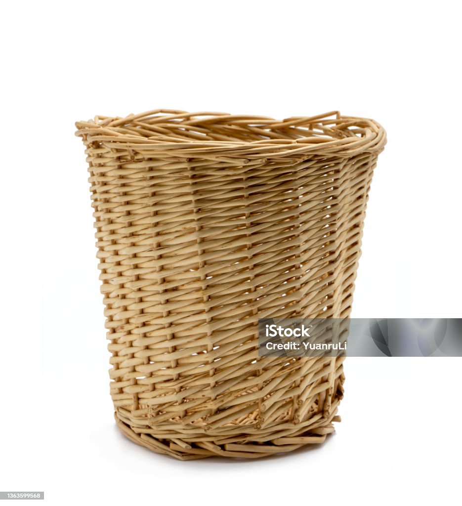 Bamboo basket on white background. Basket Stock Photo