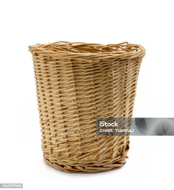 Bamboo Basket On White Background Stock Photo - Download Image Now - Basket, Rattan, Art