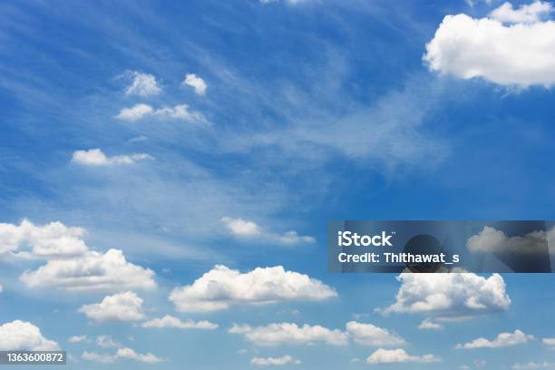 Beautiful Blue Sky And White Fluffy Cloud Horizon Outdoor For Background Stock Photo - Download Image Now