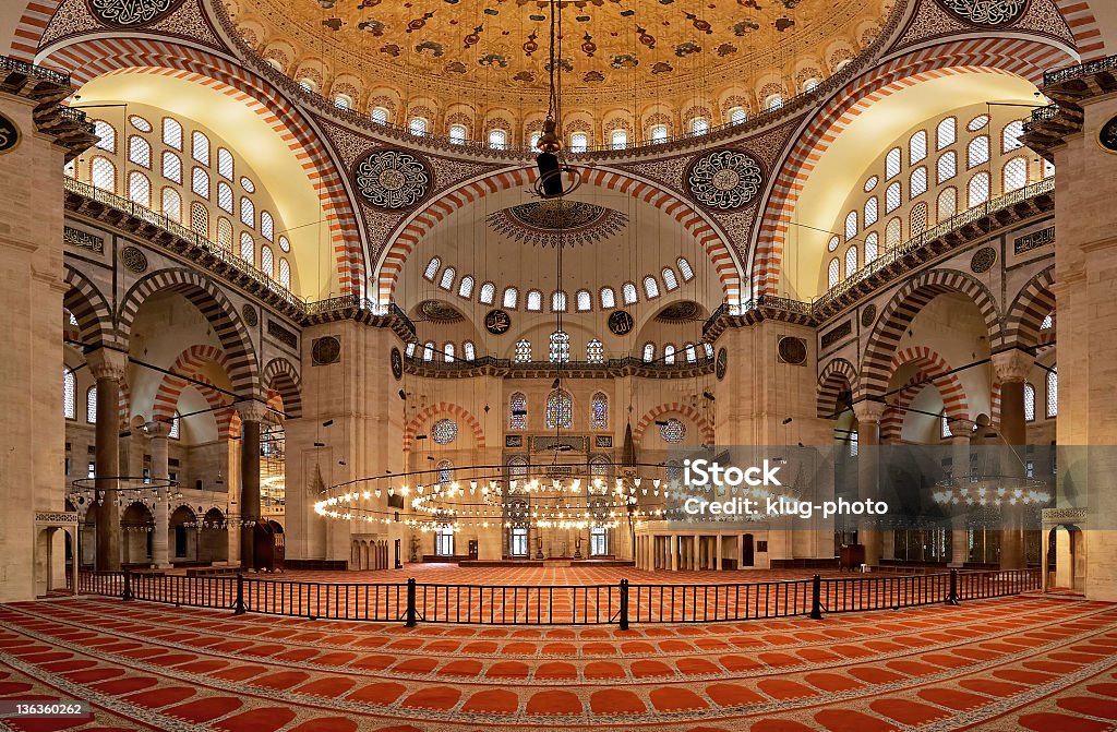 Interior of the Suleymaniye Mosque in Istanbul Interior of the Suleymaniye Mosque in Istanbul, Turkey Arabic Style Stock Photo