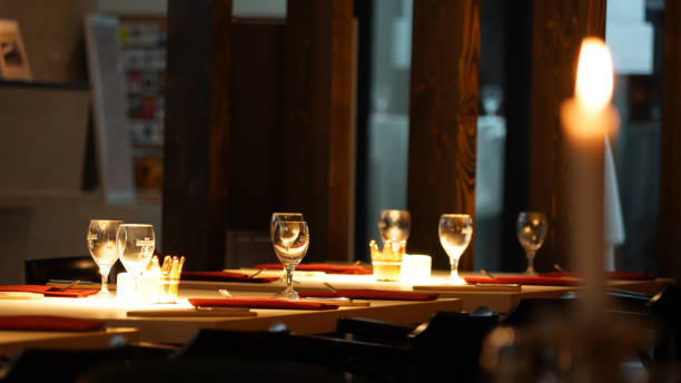 istock Restaurant interior impressions with lights in a dark-lid room in Berlin, Germany. 1363604016