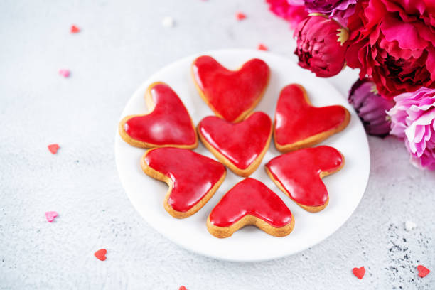 istock Heart shape sugar cookies with red glaze for Valentine's Day 1363604907