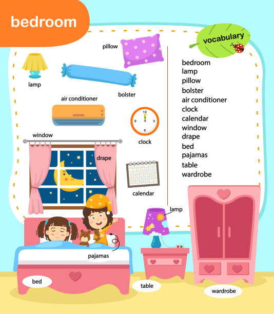 ilustrações de stock, clip art, desenhos animados e ícones de education vocabulary bedroom vector illustration - book sheet education student