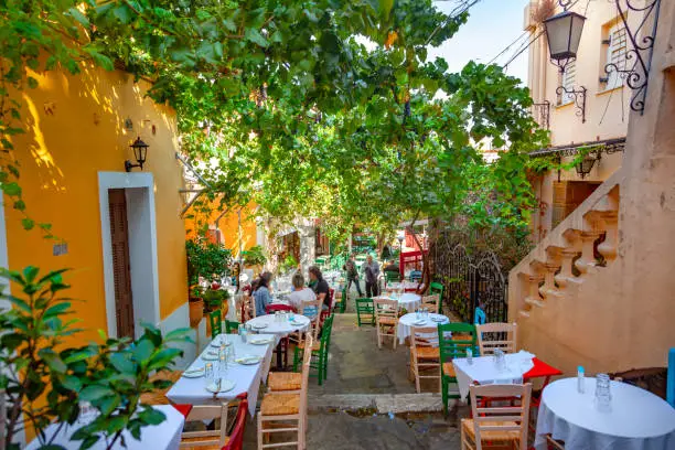 Cafe table and chairs on the street