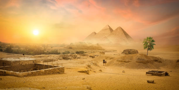 Pyramid in sand desert stock photo