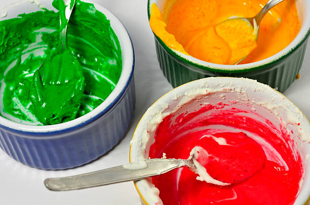 Food Colourings Food colourings for traditional Christmas biscuits. food coloring stock pictures, royalty-free photos & images