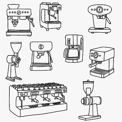 doodle freehand sketch drawing of coffee machine. vector illustration.