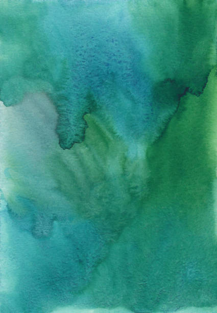 istock Abstract green watercolor background texture, hand painted. Artistic emerald color backdrop, stains on paper. Sea green aquarelle painting wallpaper. 1363619961