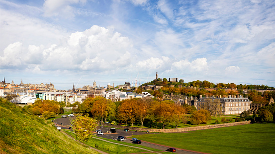 View over historic Edinburgh from Arthur's Seat, Scotland, UK