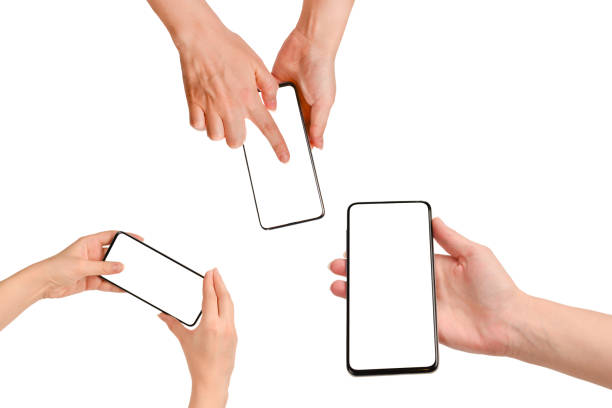 istock Smart phone in woman hands isolated on white background.  White screen. Copy space. 1363620990