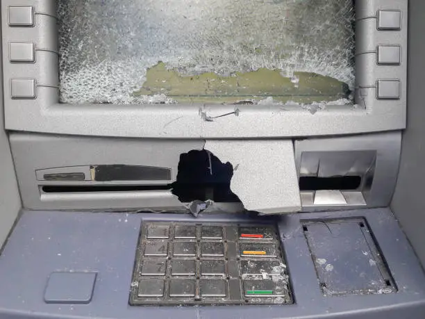 Photo of ATM vandalism destroyed machine