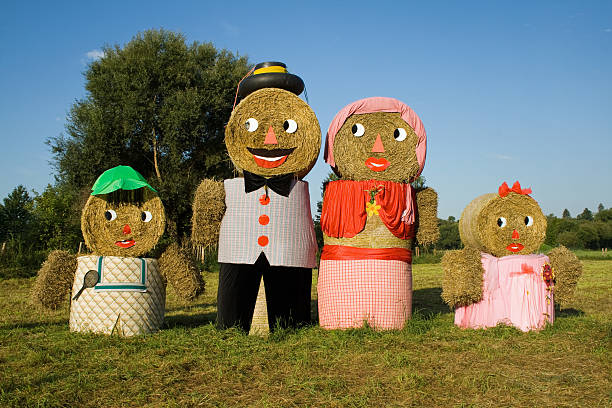 Funny bridal couple, consisted of hay bales. German Hayloft Tradition from Oberfranken