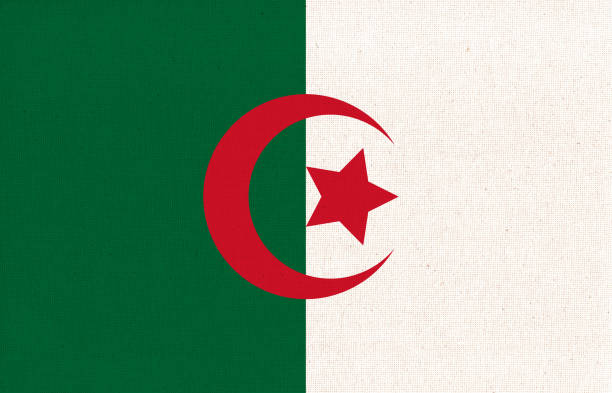 Flag of Algeria. Algeria flag on fabric surface. Algerian national flag on textured background. Fabric Texture. Democratic Republic of Algeria