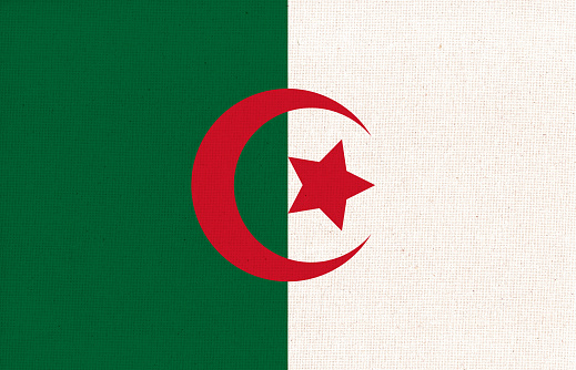 Flag of Algeria. Algeria flag on fabric surface. Algerian national flag on textured background. Fabric Texture. Democratic Republic of Algeria