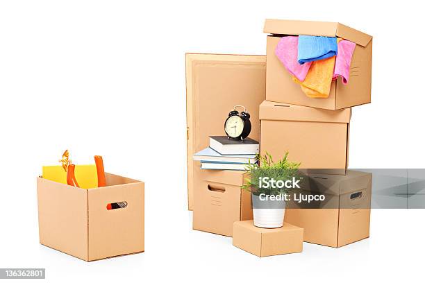 Moving Boxes And Other Stuff Stock Photo - Download Image Now - Activity, Book, Box - Container