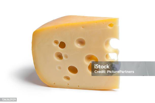 Piece Of Dutch Farmers Cheese With Holes Stock Photo - Download Image Now - Farmer's Cheese, Cut Out, Cheese