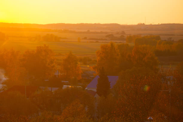 View on a village in autumn. High point of view