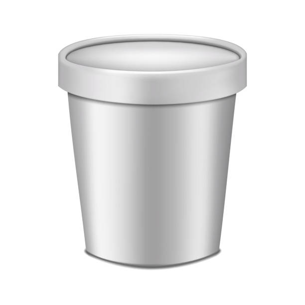 istock White blank round paper ice cream tub container with lid realistic vector mock-up. Frozen dessert cup with cap mockup. Food product packaging template for design 1363631063