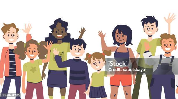 Diverse Kids Wave Hello Or Bye Happy Children Or School Students Waving  Hand Cartoon Clipart Childcare Group Of Kids Stock Illustration - Download  Image Now - iStock
