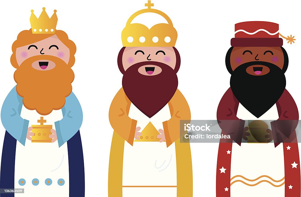 Three wise men bringing gifts to Christ, isolated on white Caspar, Melchior and Balthazar follow the star of Bethlehem. Vector cartoon Illustration Three Wise Men stock vector