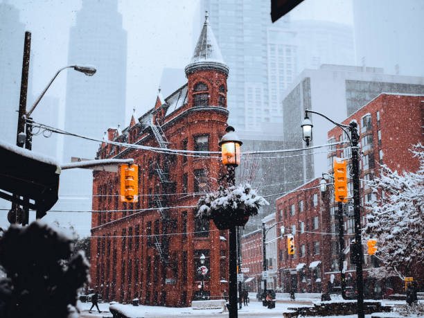 gooderham building im winter - toronto stock-fotos und bilder