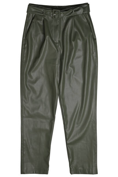 istock Green leather pants with belt for woman 1363638721
