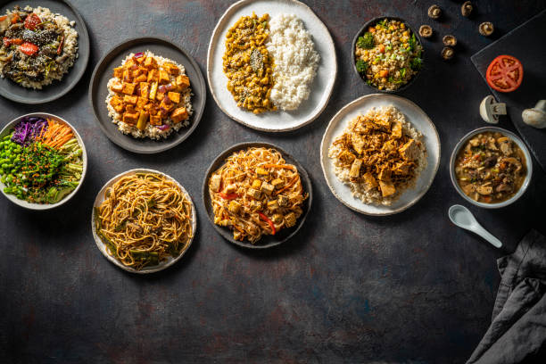 istock Vegan Asian recipes assorted brown rice, curry, masala, poke, do 1363638876