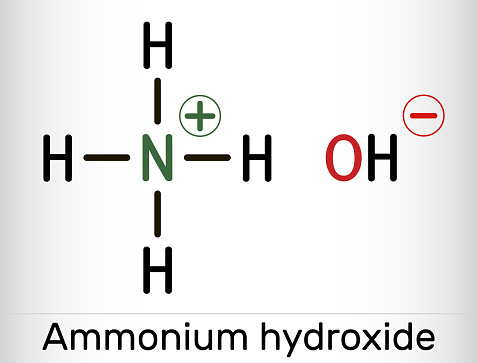 Ammonium hydroxide, ammonia solution, NH4OH molecule. Skeletal chemical formula. Vector illustration