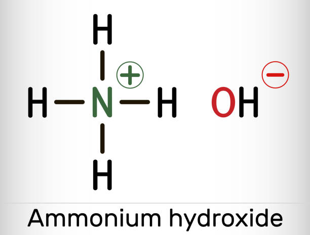Ammonium hydroxide, ammonia solution, NH4OH molecule. Skeletal chemical formula Ammonium hydroxide, ammonia solution, NH4OH molecule. Skeletal chemical formula. Vector illustration ammonium nitrate stock illustrations