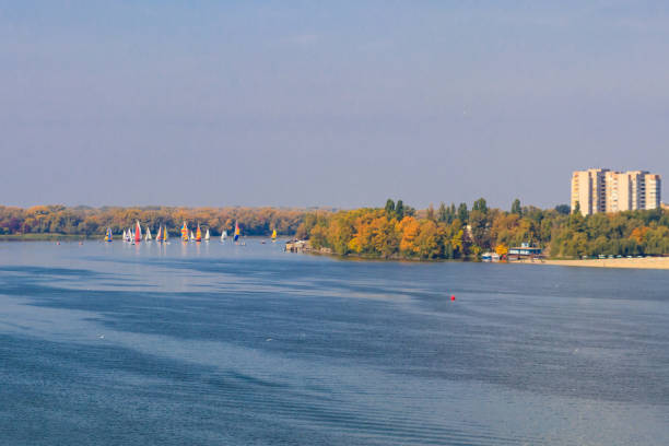 istock Yachts at sailing regatta on the Dnieper river in Kremenchug, Ukraine 1363646055